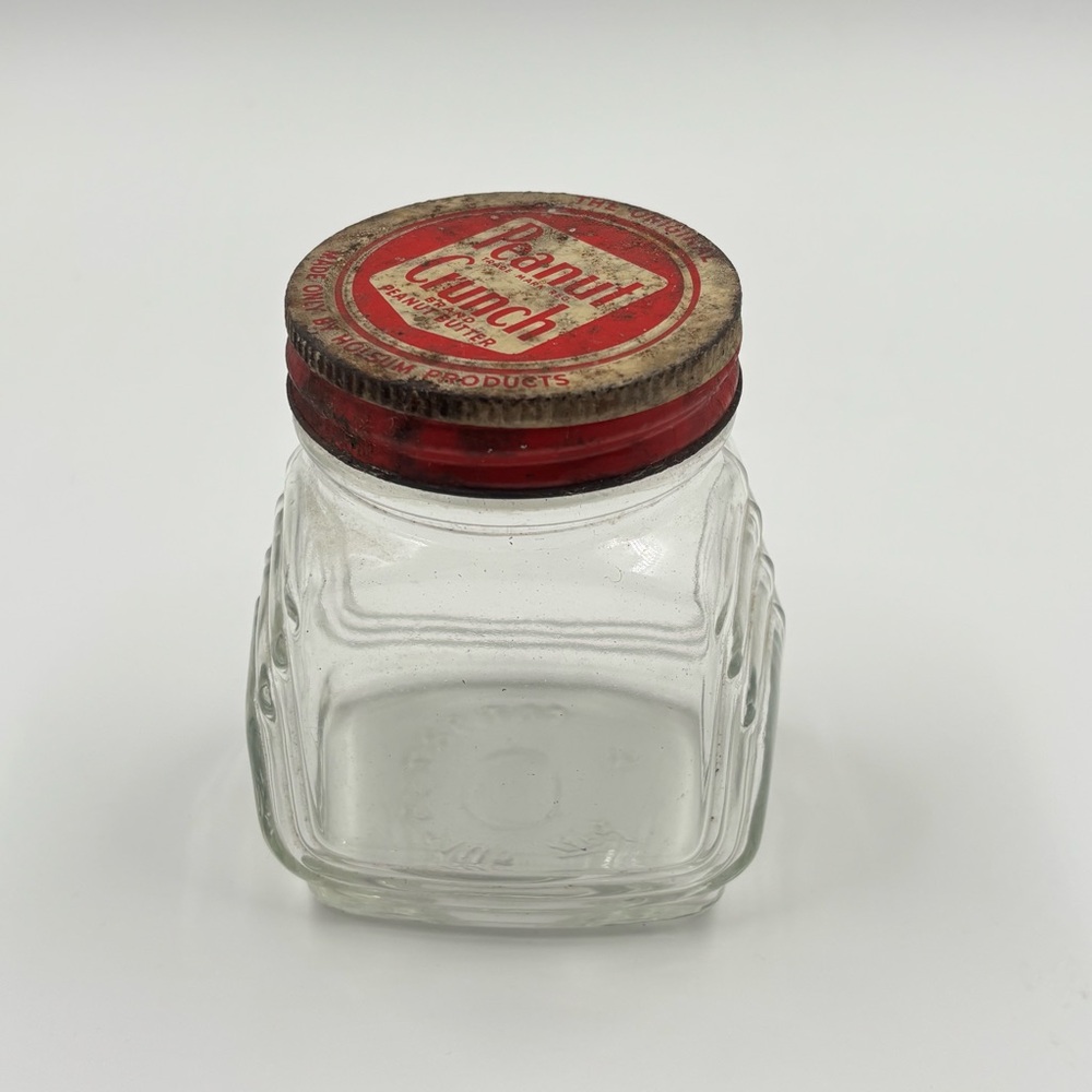 Vintage Peanut Crunch Peanut Butter Jar - Red Metal Lid - Holsum Products